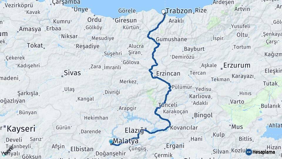 Malatya Trabzon Arası Kaç Km - Yol Haritası