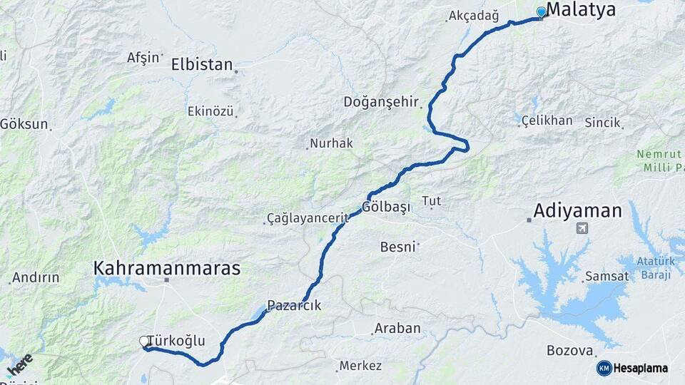 Malatya Türkoğlu Kahramanmaraş Arası Kaç Km - Yol Haritası