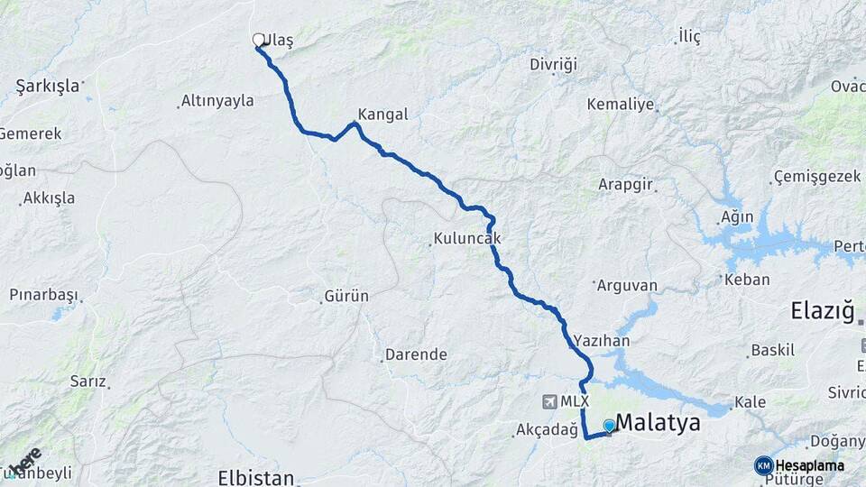 Malatya Ulaş Sivas Arası Kaç Km - Yol Haritası