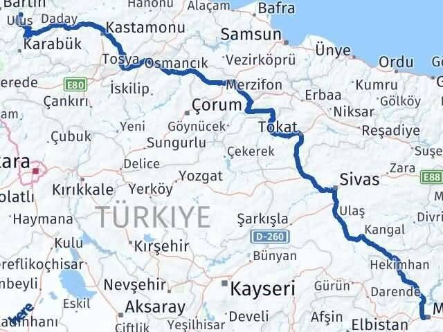 Malatya Ulus Bartın Arası Kaç Km - Yol Haritası
