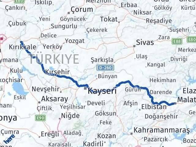 Malatya Yahşihan Kırıkkale Arası Kaç Km - Yol Haritası