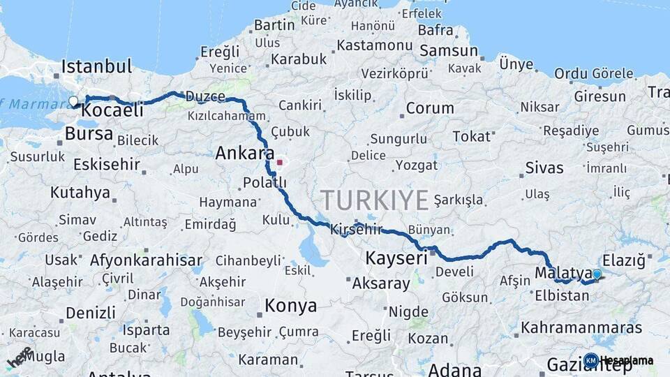 Malatya Yalova Arası Kaç Km - Yol Haritası
