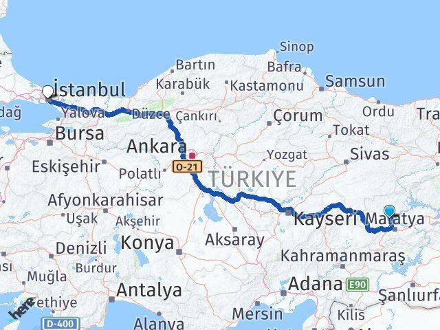 Malatya Yazıhan İstanbul Arası Kaç Km - Yol Haritası