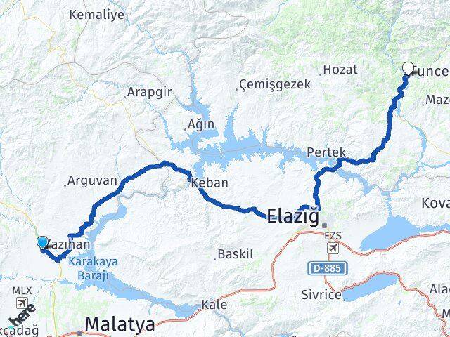 Malatya Yazıhan Tunceli Arası Kaç Km - Yol Haritası