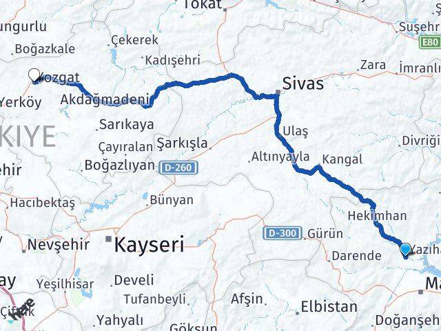 Malatya Yazıhan Yozgat Arası Kaç Km - Yol Haritası