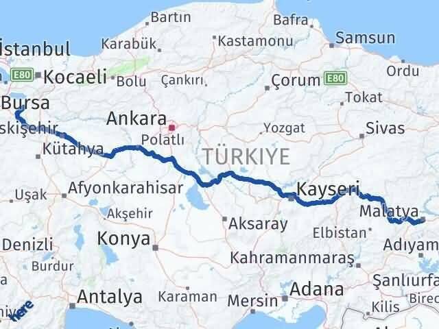 Malatya Yenişehir Bursa Arası Kaç Km - Yol Haritası