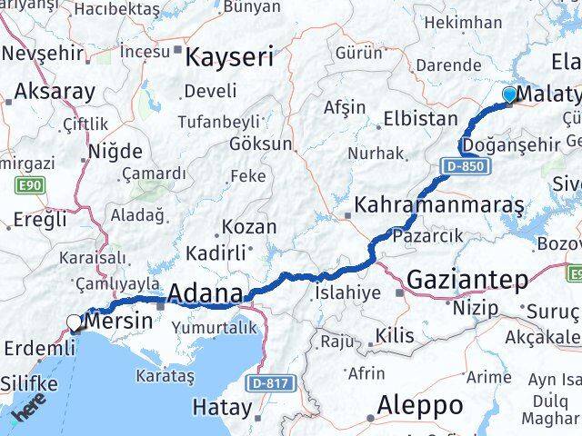 Malatya Yenişehir Mersin Arası Kaç Km - Yol Haritası