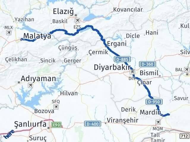 Malatya Yeşilli Mardin Arası Kaç Km - Yol Haritası