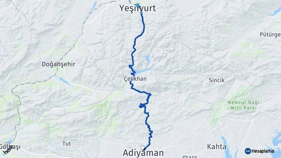 Malatya Yeşilyurt Adıyaman Arası Kaç Km - Yol Haritası