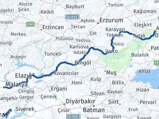 Malatya Yeşilyurt Ağrı Arası Kaç Km - Yol Haritası