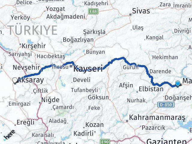 Malatya Yeşilyurt Aksaray Arası Kaç Km - Yol Haritası