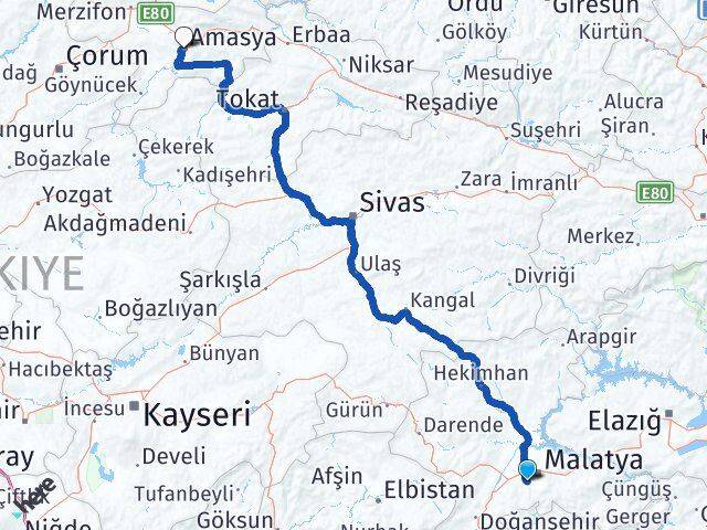 Yeşilyurt Amasya Arası Kaç Km - Yol Tarifi