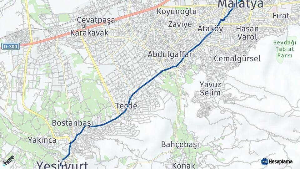 Malatya Yeşilyurt Arası Kaç Km - Yol Haritası
