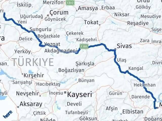 Yeşilyurt Çankırı Arası Kaç Km - Yol Tarifi