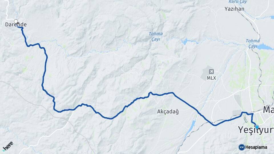Malatya Yeşilyurt Darende Arası Kaç Km - Yol Haritası