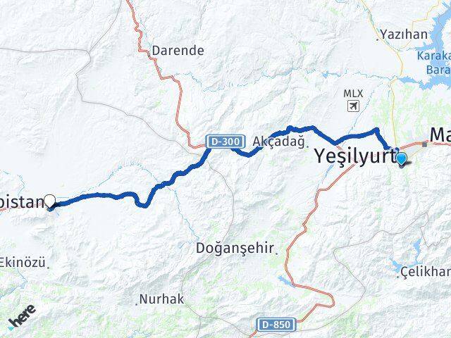 Malatya Yeşilyurt Elbistan Kahramanmaraş Arası Kaç Km - Yol Haritası