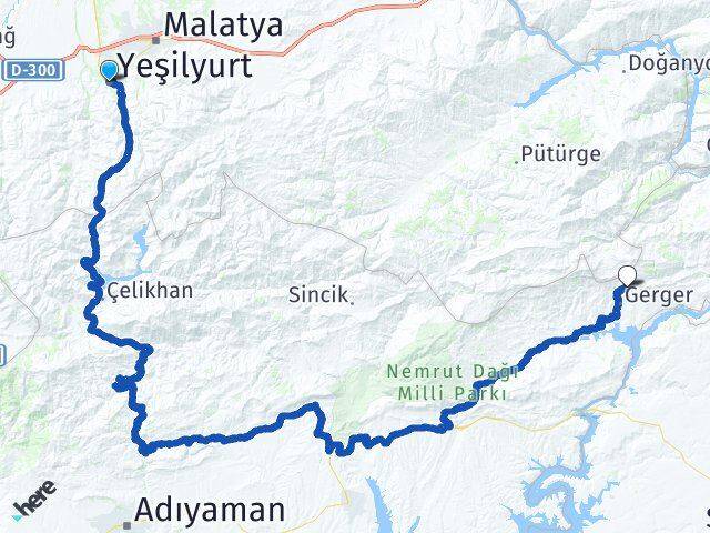 Malatya Yeşilyurt Gerger Adıyaman Arası Kaç Km - Yol Haritası