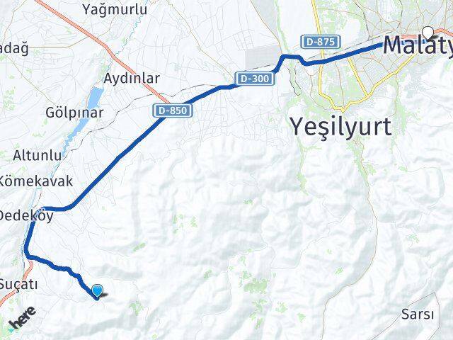 Malatya Yeşilyurt Gözene Arası Kaç Km - Yol Haritası