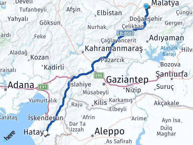 Yeşilyurt Hatay Arası Kaç Km - Yol Tarifi