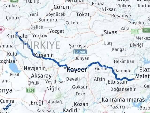 Malatya Yeşilyurt Kırıkkale Arası Kaç Km - Yol Haritası