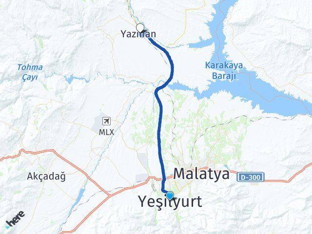 Malatya Yeşilyurt Yazıhan Arası Kaç Km - Yol Haritası
