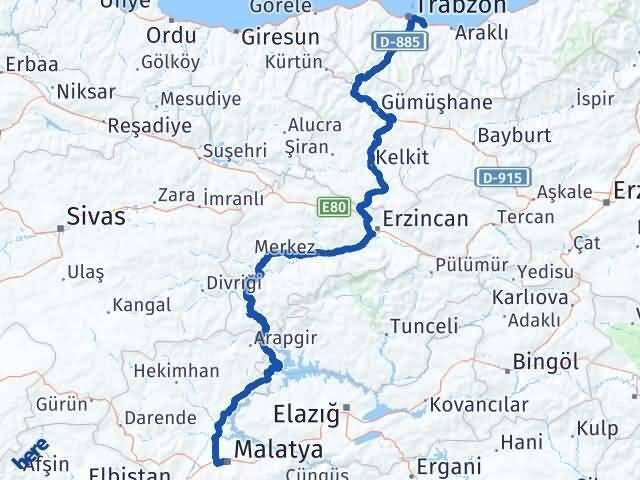 Malatya Yomra Trabzon Arası Kaç Km - Yol Haritası