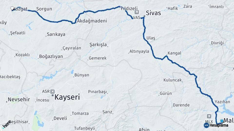 Malatya Yozgat Arası Kaç Km - Yol Haritası