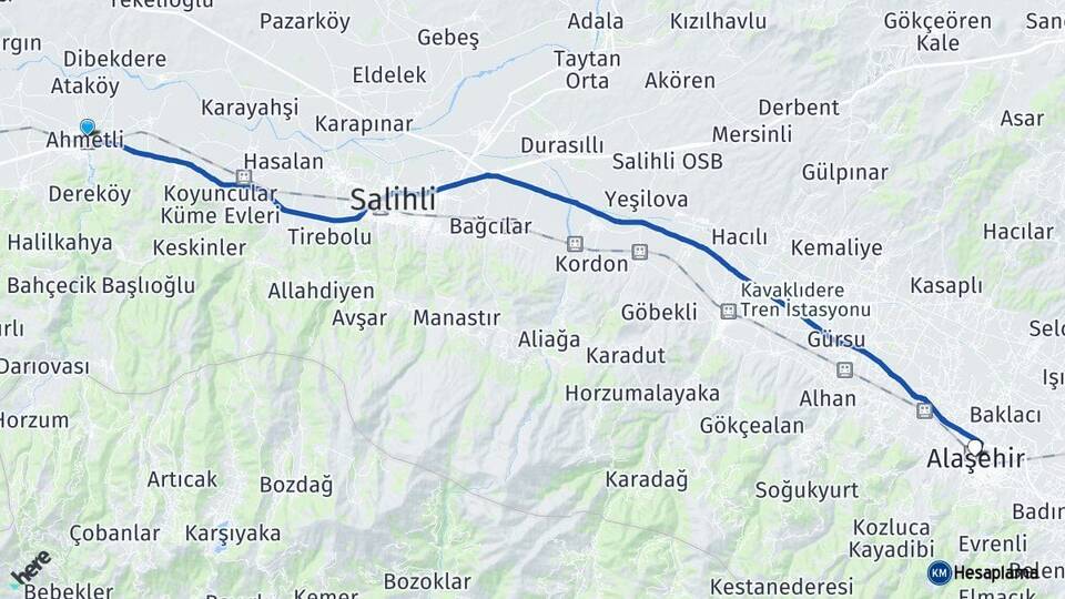 Manisa Ahmetli Alaşehir Arası Kaç Km - Yol Haritası