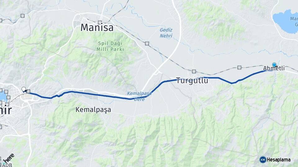Manisa Ahmetli Bornova İzmir Arası Kaç Km - Yol Haritası