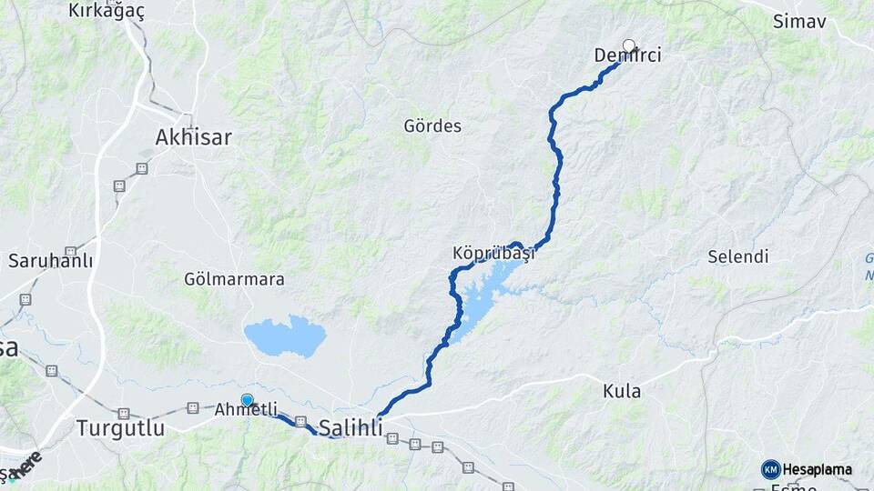 Manisa Ahmetli Demirci Arası Kaç Km - Yol Haritası
