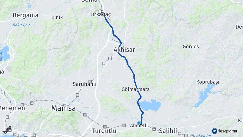 Manisa Ahmetli Kırkağaç Arası Kaç Km - Yol Haritası