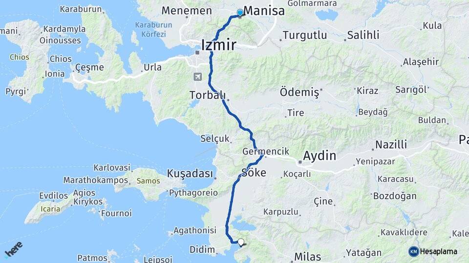 Manisa Akbük Didim Aydın Arası Kaç Km - Yol Haritası