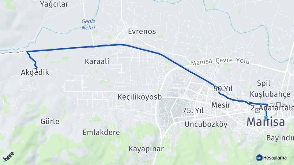 Manisa Akgedik Yunusemre Arası Kaç Km - Yol Haritası