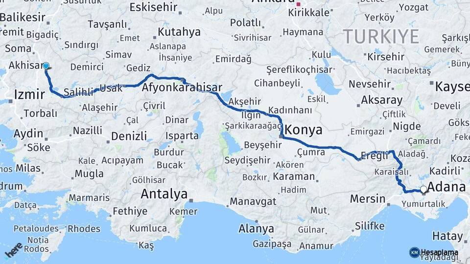 Manisa Akhisar Adana Arası Kaç Km - Yol Haritası
