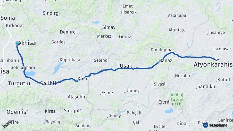 Manisa Akhisar Afyonkarahisar Arası Kaç Km - Yol Haritası