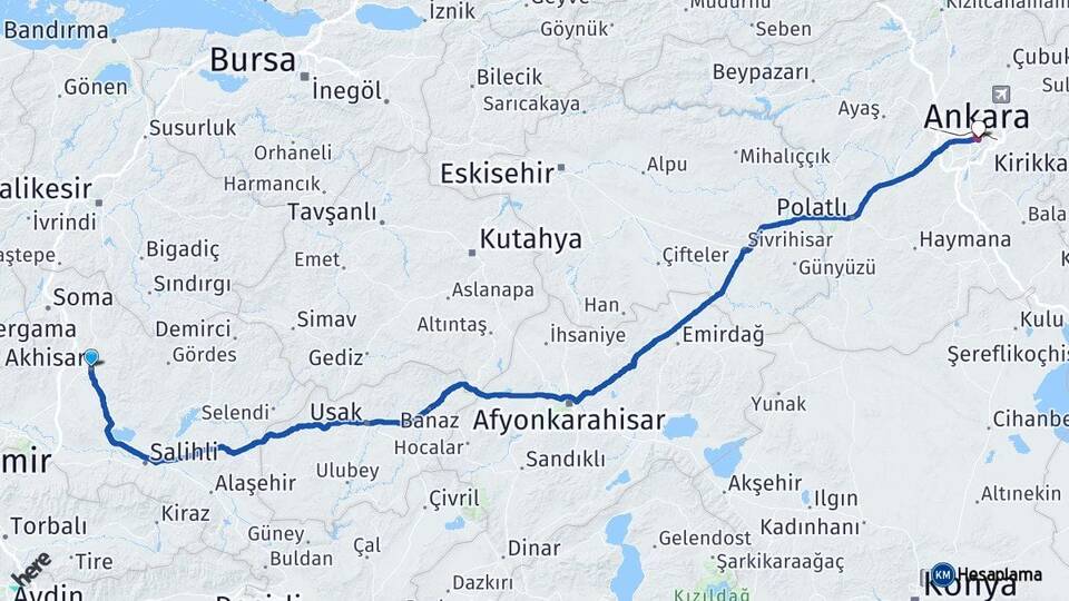 Manisa Akhisar Ankara Arası Kaç Km - Yol Haritası