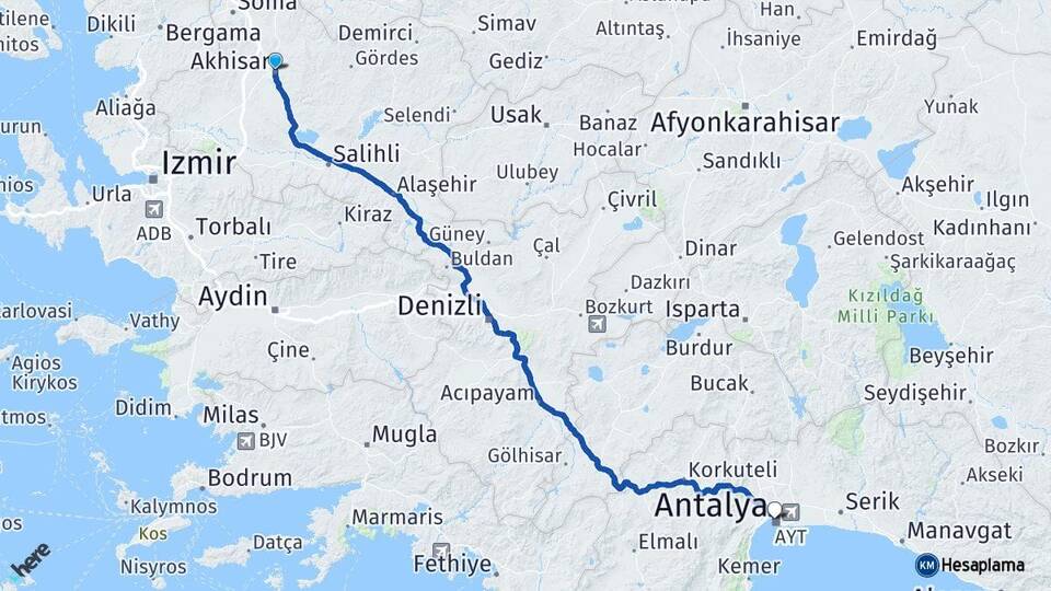 Manisa Akhisar Antalya Arası Kaç Km - Yol Haritası