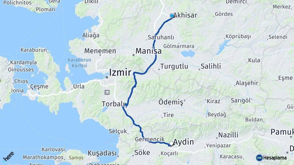 Manisa Akhisar Aydın Arası Kaç Km - Yol Haritası
