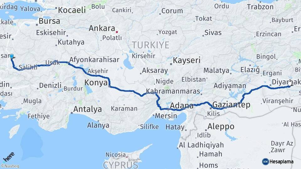 Manisa Akhisar Batman Arası Kaç Km - Yol Haritası