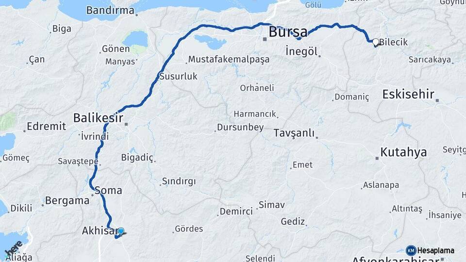 Manisa Akhisar Bilecik Arası Kaç Km - Yol Haritası