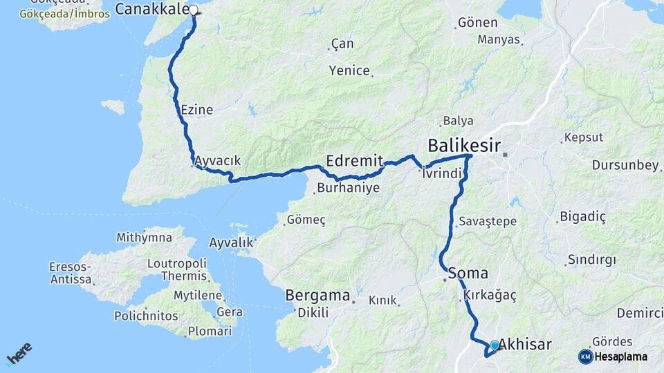 Manisa Akhisar Çanakkale Arası Kaç Km - Yol Haritası