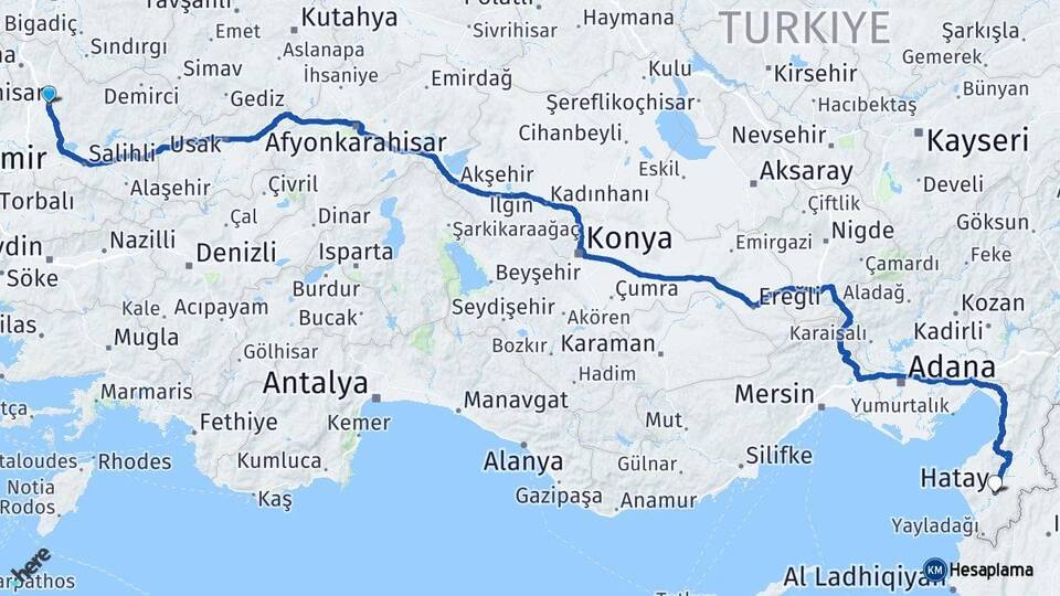 Manisa Akhisar Hatay Arası Kaç Km - Yol Haritası