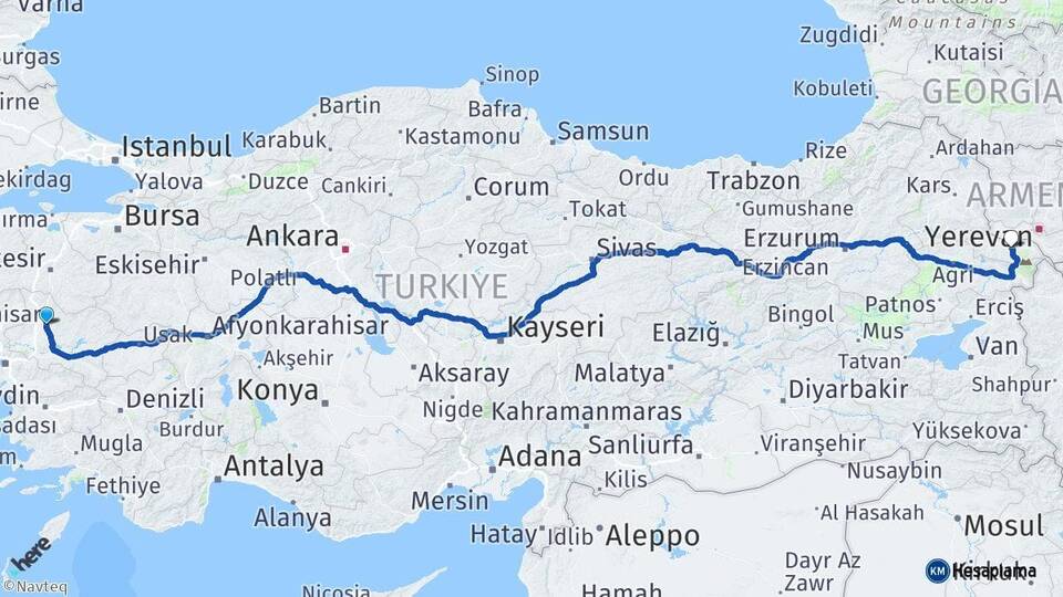 Manisa Akhisar Iğdır Arası Kaç Km - Yol Haritası
