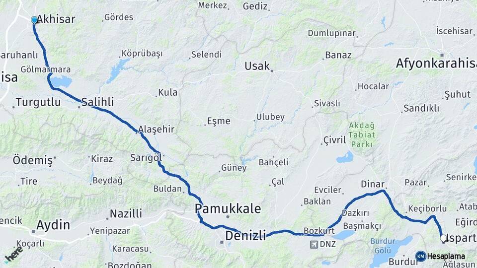 Manisa Akhisar Isparta Arası Kaç Km - Yol Haritası