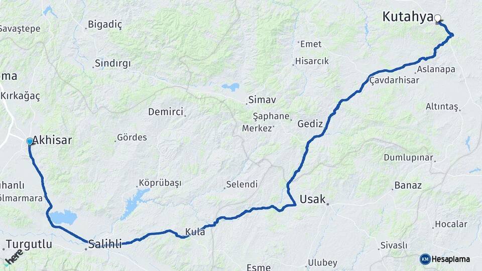Manisa Akhisar Kütahya Arası Kaç Km - Yol Haritası