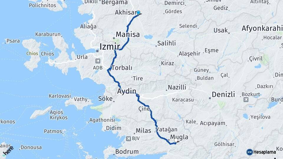 Manisa Akhisar Muğla Arası Kaç Km - Yol Haritası