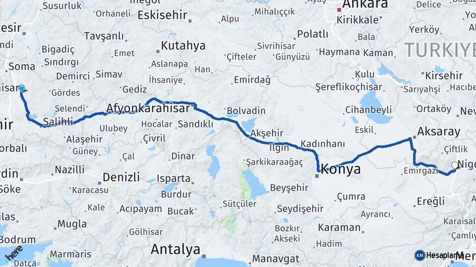 Manisa Akhisar Niğde Arası Kaç Km - Yol Haritası