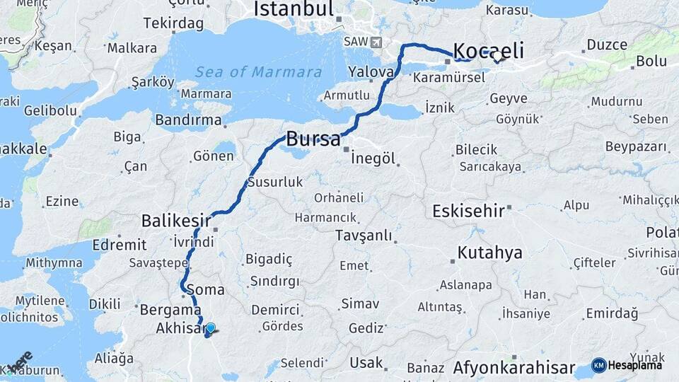 Manisa Akhisar Sakarya Arası Kaç Km - Yol Haritası