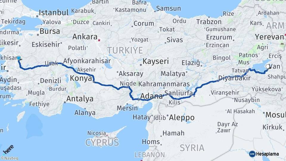Manisa Akhisar Van Arası Kaç Km - Yol Haritası