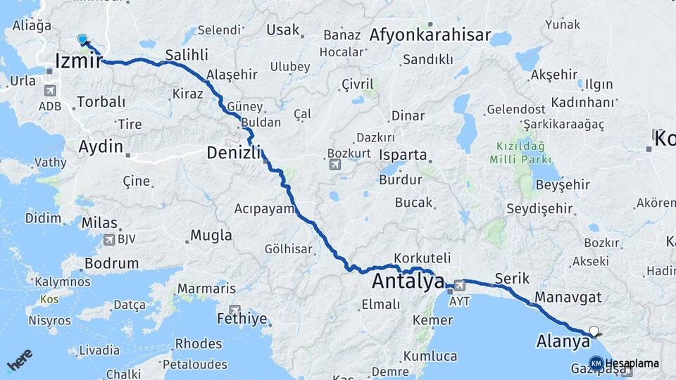 Manisa Alanya Antalya Arası Kaç Km - Yol Haritası